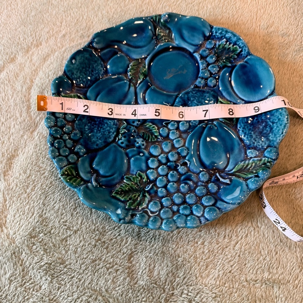 Artisan Blue and Green Ceramic Fruit Plate - Picture 3 of 4